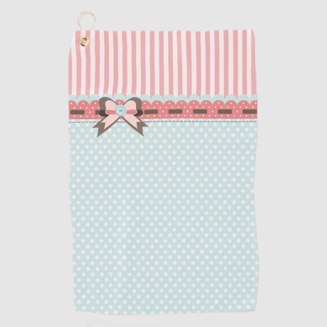 Pretty Ladys Coral and Blue Patterns Golf Towel (Front)