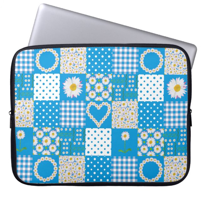 Pretty Laptop Sleeve: Daisy Chains, Faux Patchwork Laptop Sleeve (Front)