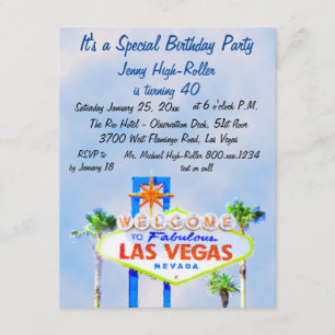 Pretty Las Vegas Birthday Party Blue Sky Sign Invitation