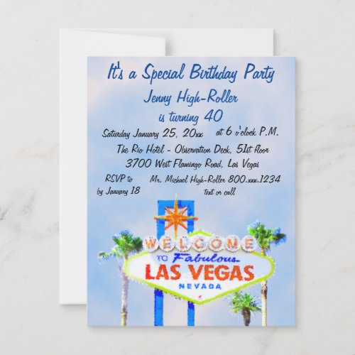 Pretty Las Vegas Birthday Party Blue Sky Sign Invitation