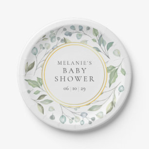 Pretty Laurel Garland Greenery Baby Shower Paper Plates