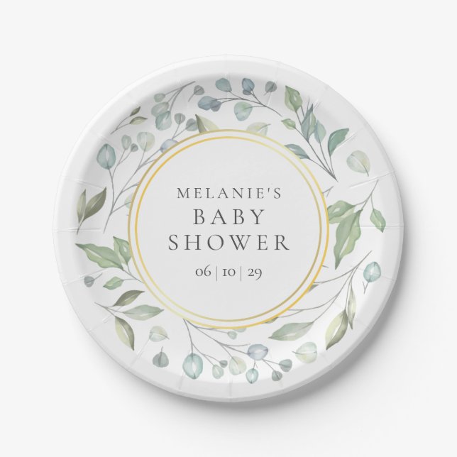 Pretty Laurel Garland Greenery Baby Shower Paper Plates (Front)