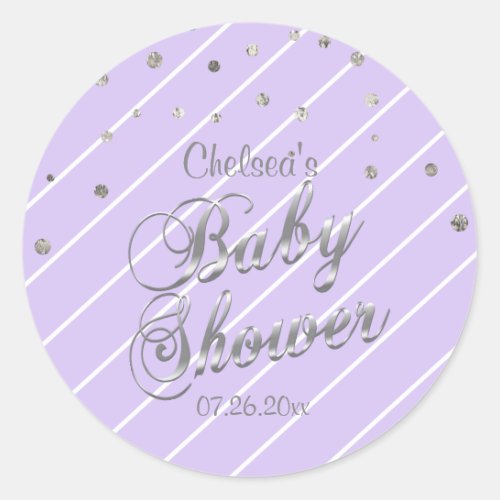 Pretty Lavender and Silver _ Baby Shower Classic Round Sticker