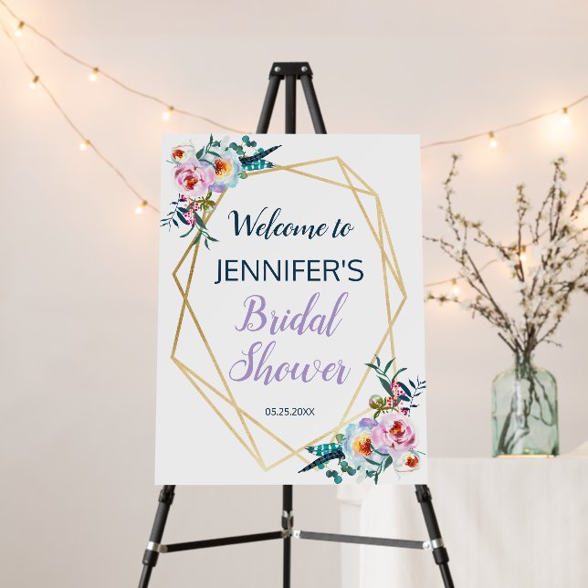 Pretty Lavender Boho Floral Bridal Shower Welcome  Foam Board (In Situ (Stand))