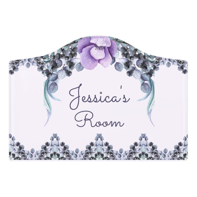 Pretty Lavender Eucalyptus Baby Nursery  Door Sign (Small Crest Front)