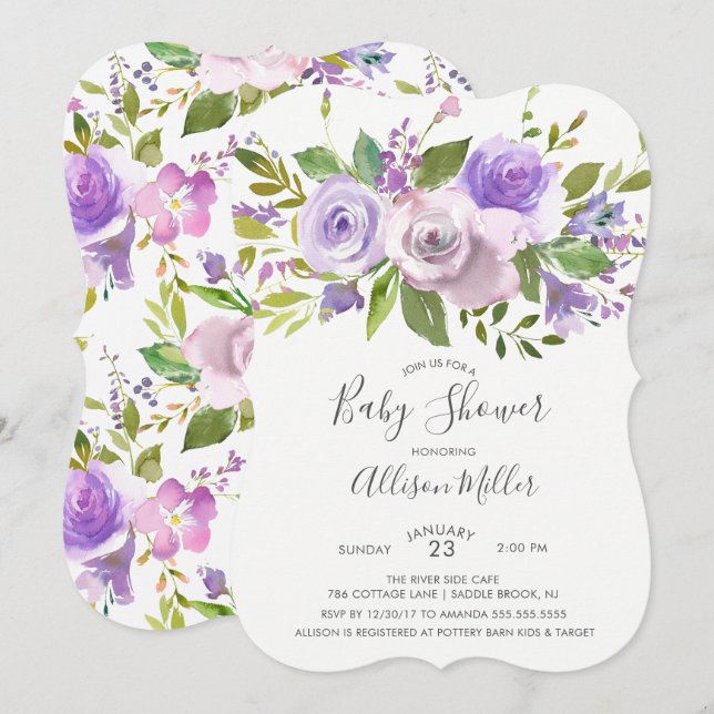 Pretty Lavender Floral Baby Shower Invitation (Front/Back)