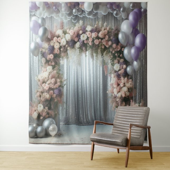 Pretty Lavender  Floral Balloon Arch Hanging Tapestry (In Situ)