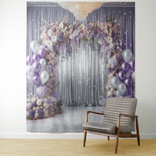 Pretty Lavender Floral Balloon Arch Hanging Tapestry