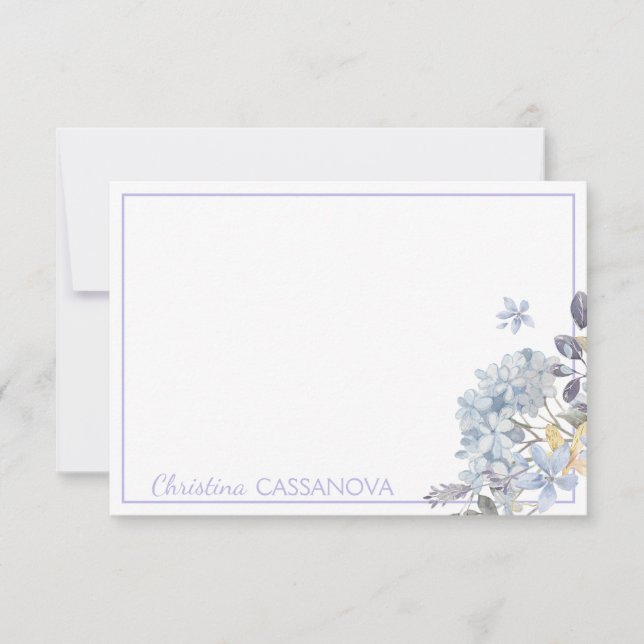 Pretty Lavender Floral Frame Personalized Note Card (Front)
