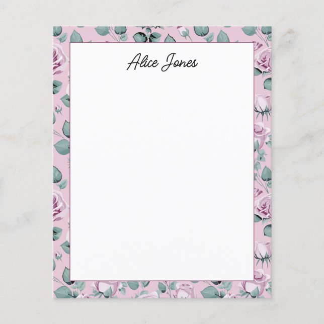 Pretty Lavender Floral Script Stationery Paper (Front)