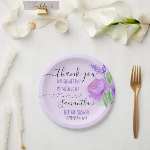 Pretty Lavender Floral Thank You Bridal Shower Paper Plates