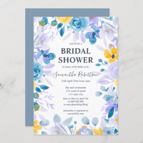Pretty lavender floral watercolor bridal shower invitation