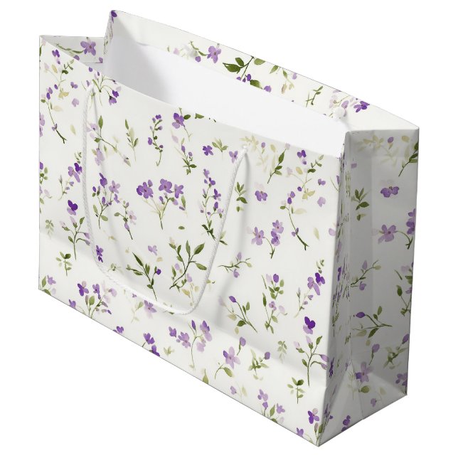 Pretty Lavender Flowers Birthday Large Gift Bag (Front Angled)