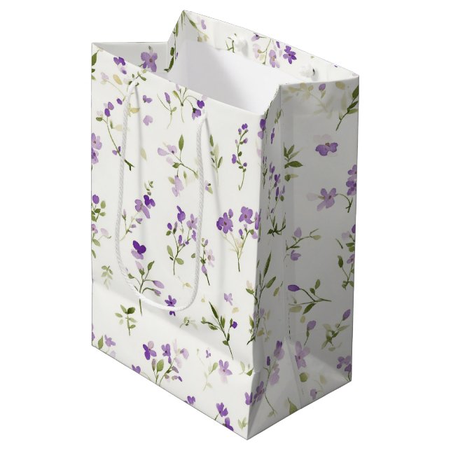 Pretty Lavender Flowers Birthday Medium Gift Bag (Front Angled)