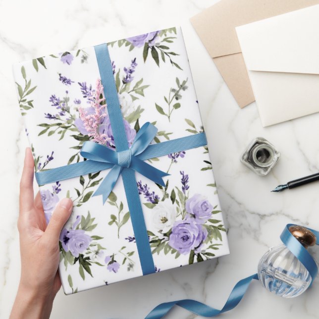 Pretty Lavender Flowers Bridal Shower Wrapping Paper (Gifting)