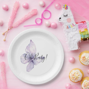 Pretty Lavender Flowers Butterfly Baby Shower Paper Plates