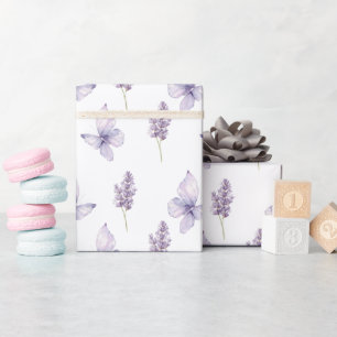 Pretty Lavender Flowers Butterfly Baby Shower Wrapping Paper