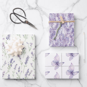 Pretty Lavender Flowers Butterfly Baby Shower Wrapping Paper Sheets