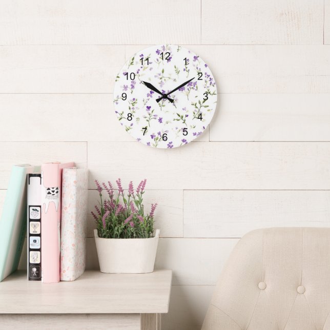 Pretty Lavender Flowers Large Clock (Reading Room)