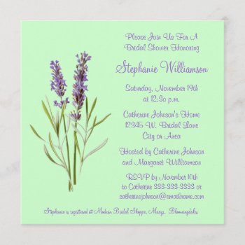 Pretty Lavender Herb Sprig On Green Bridal Shower Invitation by alleyshirts at Zazzle