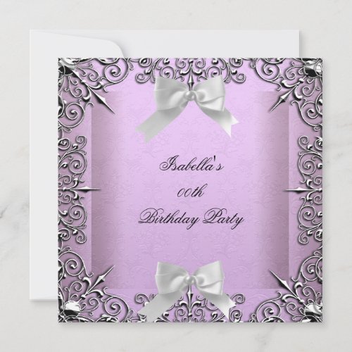 Pretty Lavender Lilac Silver White Birthday Party Custom Invitations