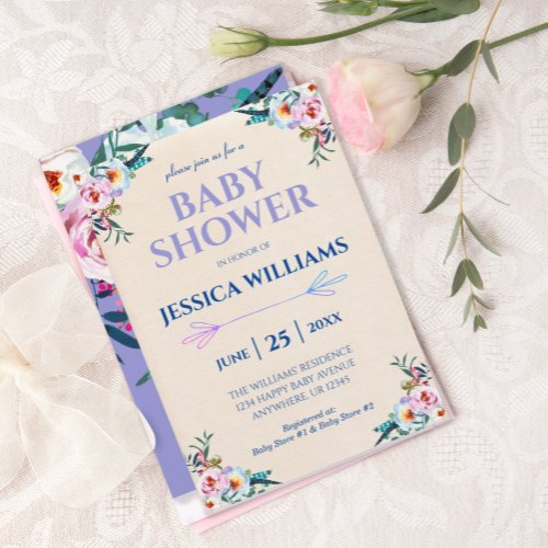 Pretty Lavender Pastel Boho Floral Baby Shower  Invitation