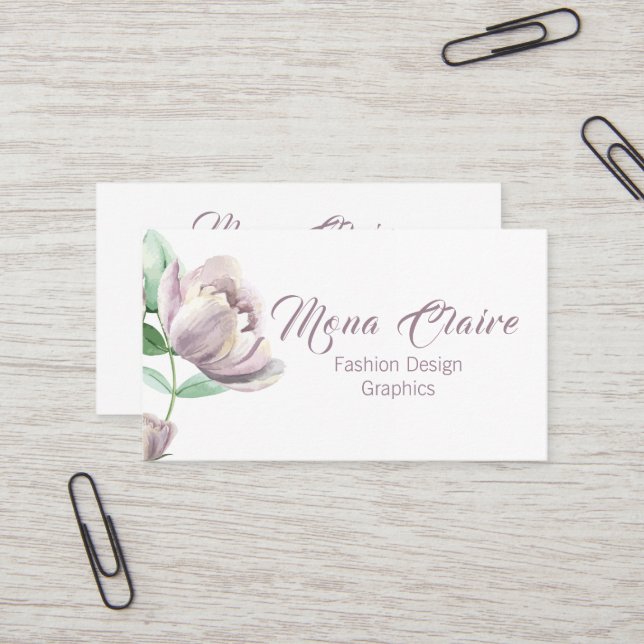 Pretty Lavender Peony Bloom Business Card (Front/Back In Situ)