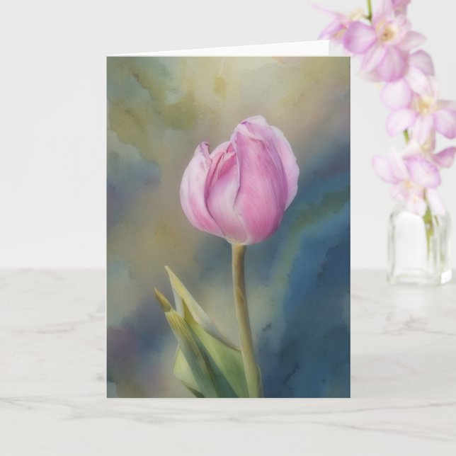Pretty Lavender Pink Tulip Flower Art Note Card (Orchid)