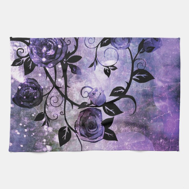 Pretty Lavender Purple Fantasy Rose Vine Floral Towel (Horizontal)