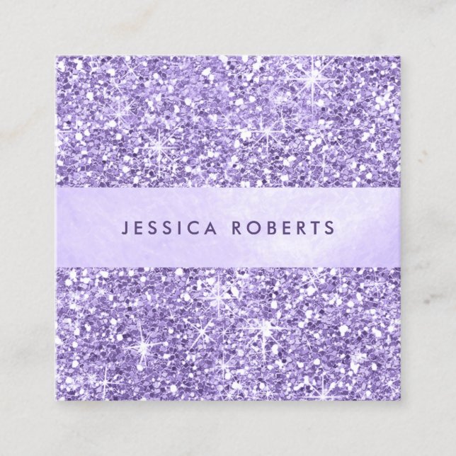 Pretty Lavender Purple Glitter Pattern Elegant Square Business Card (Front)