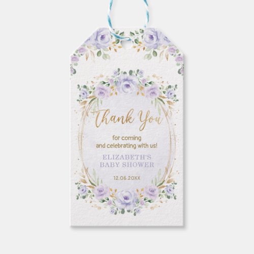 Pretty Lavender Purple Gold Garden Roses Baby Girl Gift Tags