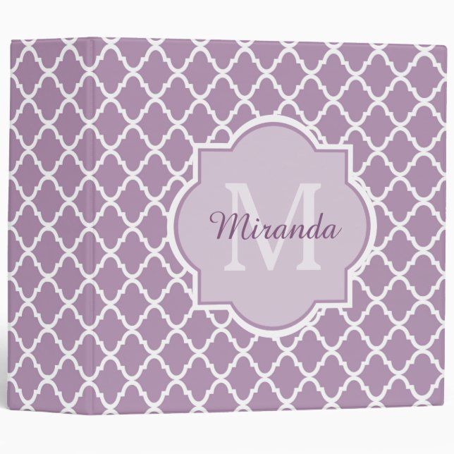Pretty Lavender Purple Quatrefoil Monogrammed Name Binder (Front/Spine)