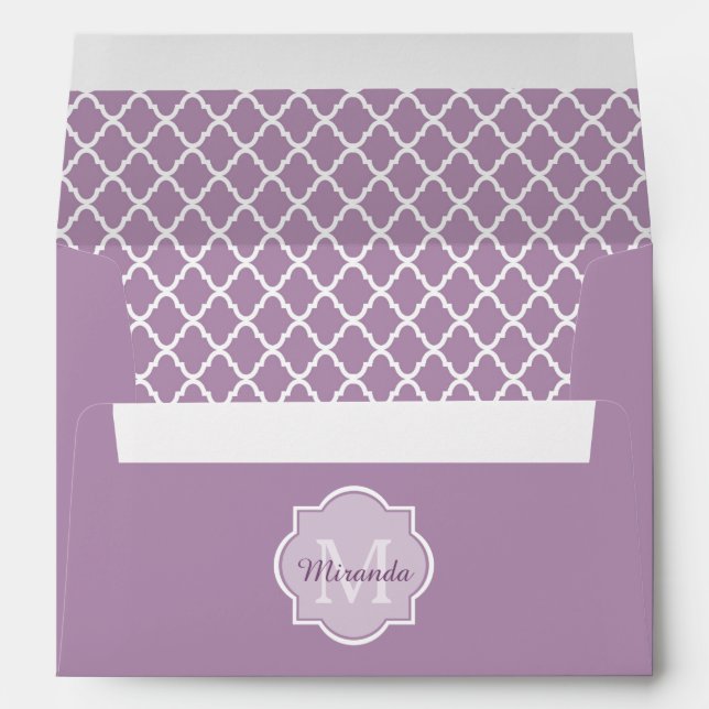 Pretty Lavender Purple Quatrefoil Monogrammed Name Envelope (Back (Bottom))