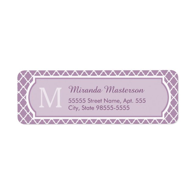 Pretty Lavender Purple Quatrefoil Monogrammed Name Label (Front)