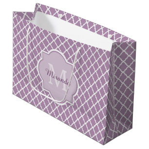 Pretty Lavender Purple Quatrefoil Monogrammed Name Large Gift Bag