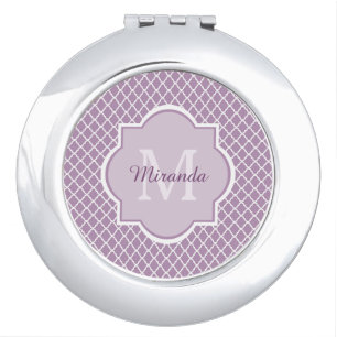 Pretty Lavender Purple Quatrefoil Monogrammed Name Makeup Mirror