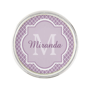 Pretty Lavender Purple Quatrefoil Monogrammed Name Pin