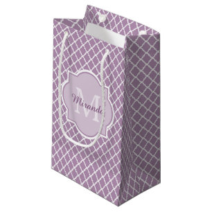 Pretty Lavender Purple Quatrefoil Monogrammed Name Small Gift Bag
