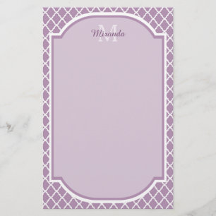 Pretty Lavender Purple Quatrefoil Monogrammed Name Stationery
