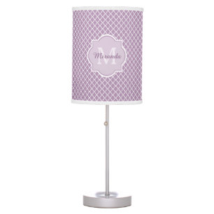 Pretty Lavender Purple Quatrefoil Monogrammed Name Table Lamp