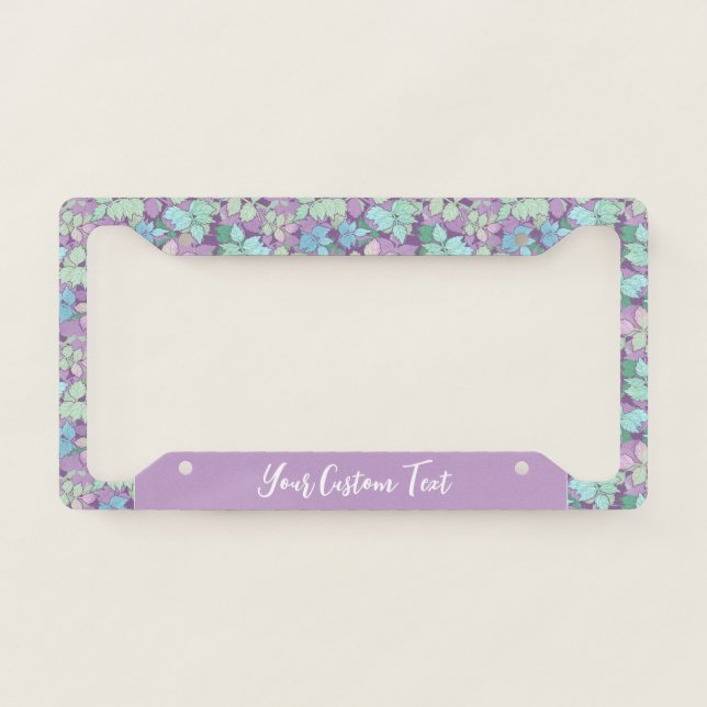 Pretty Lavender Teal Floral Pattern Flower Design License Plate Frame (Front)