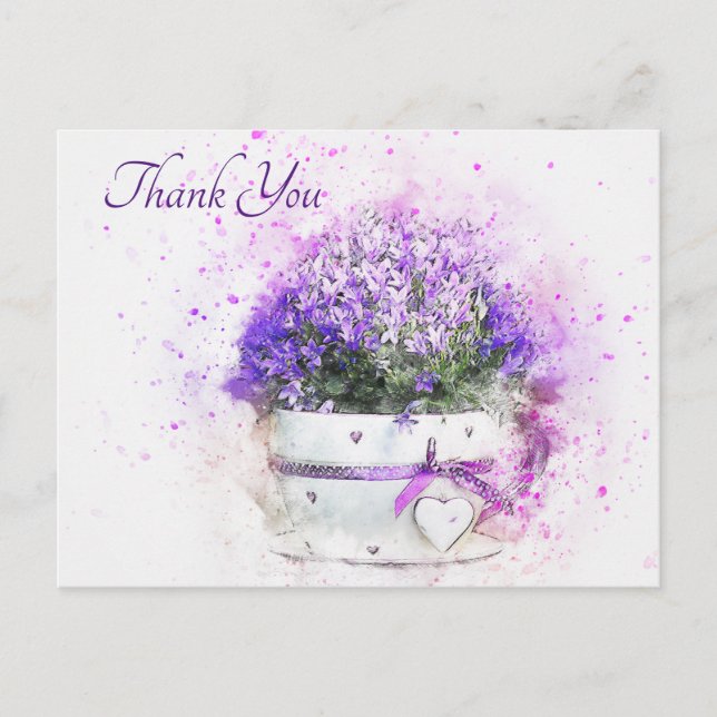 Pretty Lavender Watercolor Flowers Thank You Postcard (Front)
