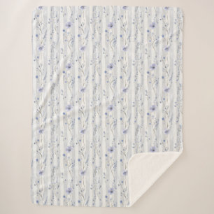 Pretty Lavender White Floral Stripes Bridal Shower Sherpa Blanket