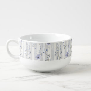 Pretty Lavender White Floral Stripes Bridal Shower Soup Mug