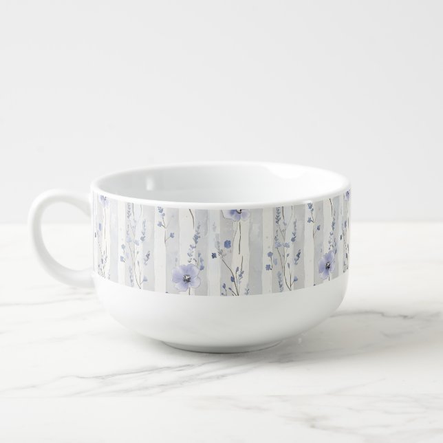 Pretty Lavender White Floral Stripes Bridal Shower Soup Mug (Right)