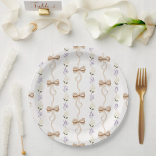 Pretty Lavender White Flowers Bows Wedding Paper Plates