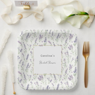 Pretty Lavender White Flowers Bridal Shower Paper Plates