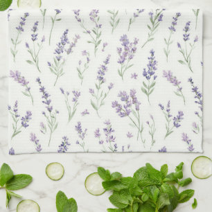 Pretty Lavender White Flowers Kitchen Towel