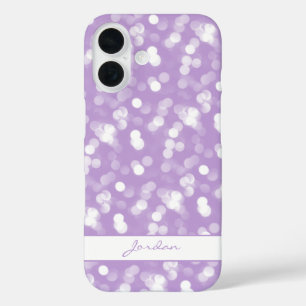 Pretty Lavender & White Sparkle Lights w/ Name iPhone 16 Case