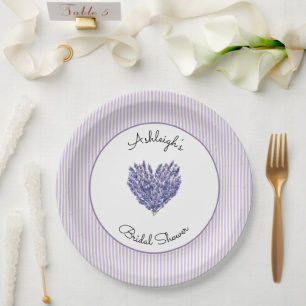 Pretty Lavender White Stripes Bridal Shower Paper Plates
